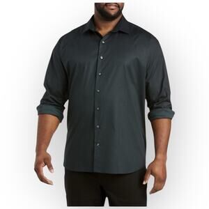 Destination XL NWT Big & Tall Synrgy Geo Print Sport Shirt, Caviar Green, 3XLT